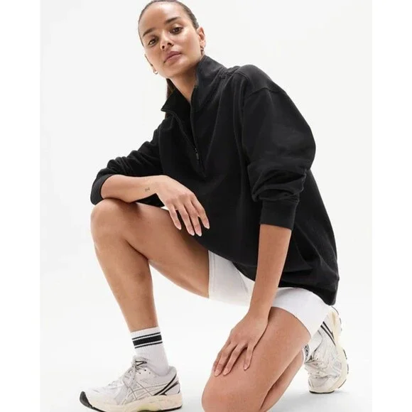 NWT ATHLETA EASY FOREVER FLEECE 1/4 ZIP SWEATSHIRT - Black- L - MSRP $99 - Picture 6 of 8